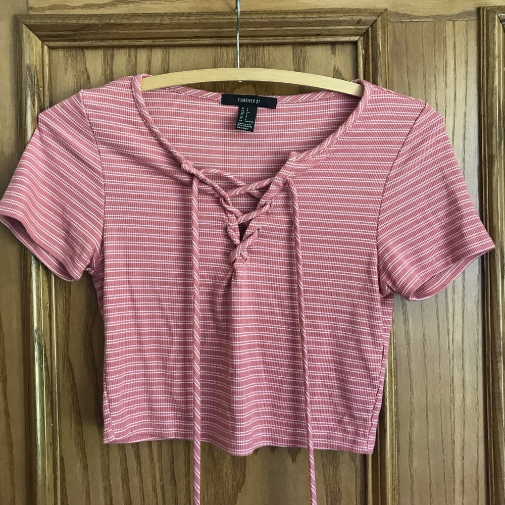 pink lace up crop top